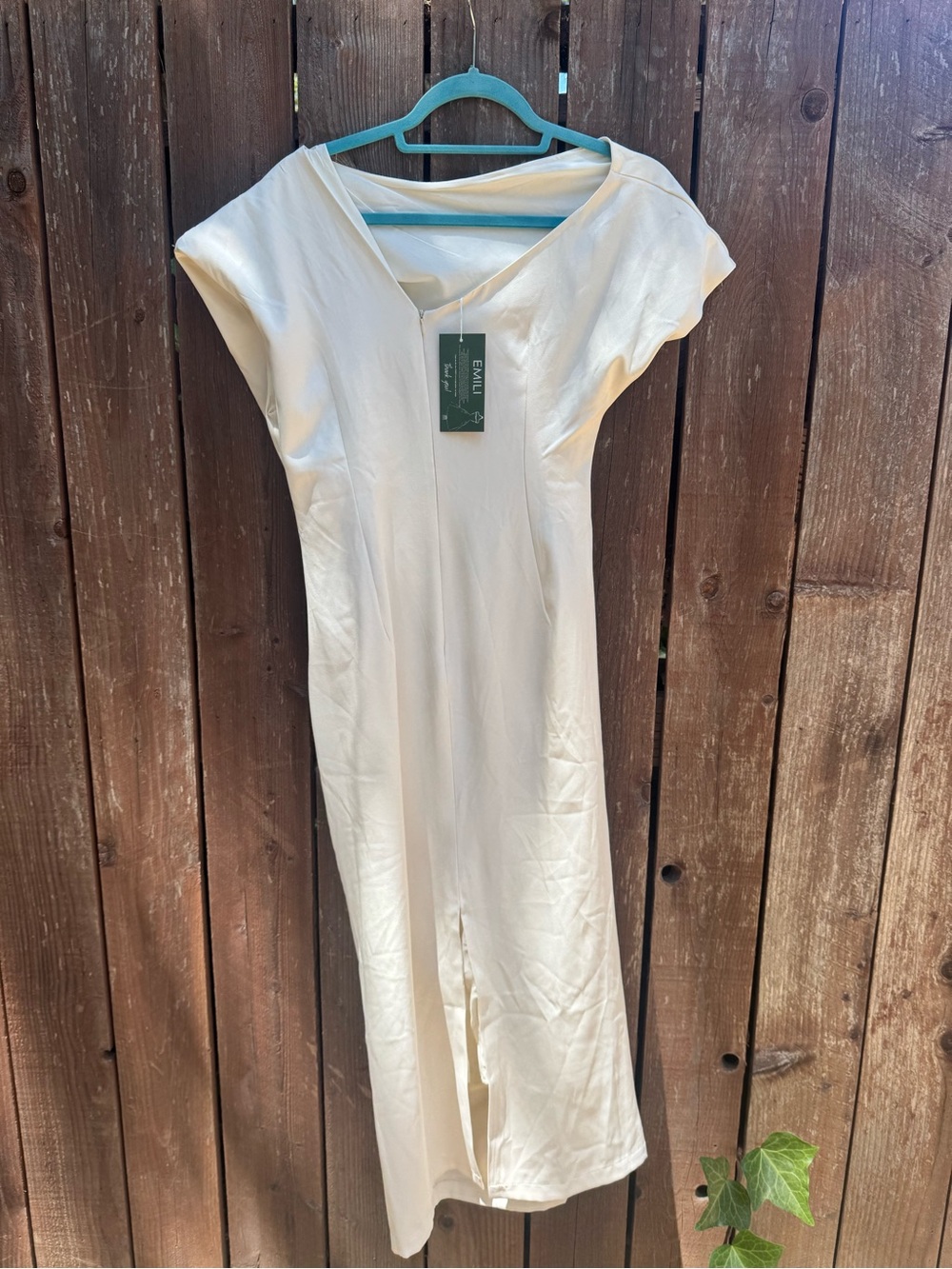 NWT EMILI Ivory Draped Midi Dress | Elegant Ruched Cocktail Dress - Picture 2 of 4